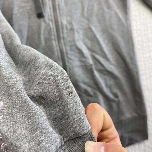 Y2K Oakley Full Zip Hoodie Wom MGrey / Pink Flower Sleeve AOP Boho Hooded Strech - Picture 8 of 16